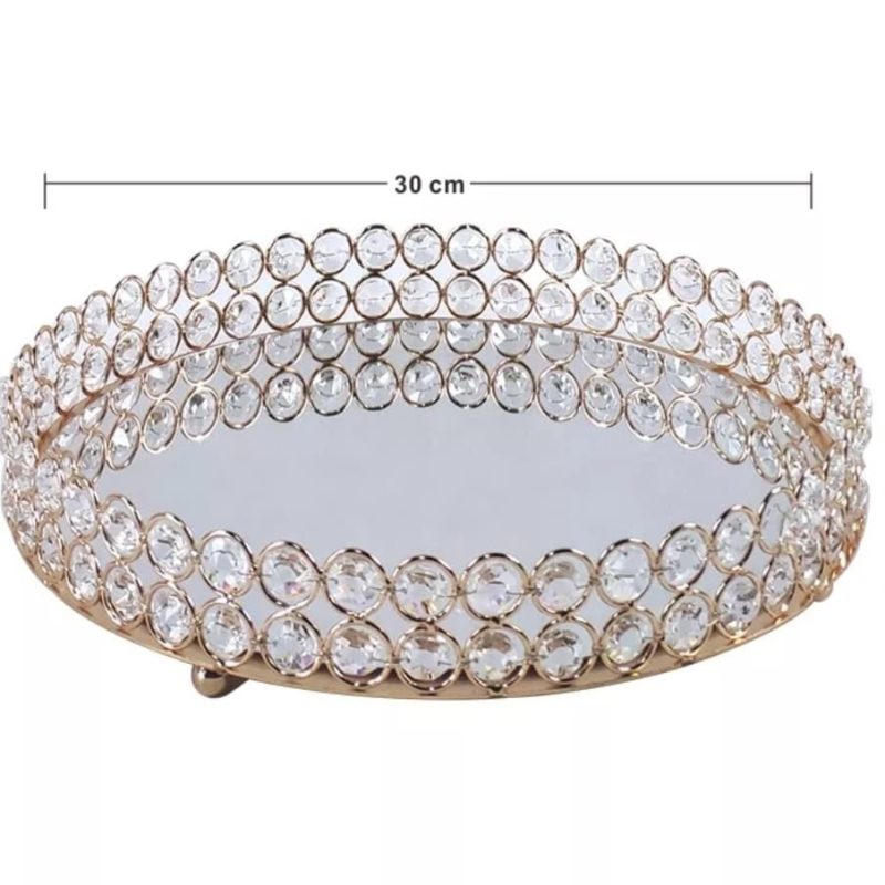 Hermosa Bandeja Metal Dorado Con Espejo 30 Cm diámetro COD:1029 🔥$24.990🔥