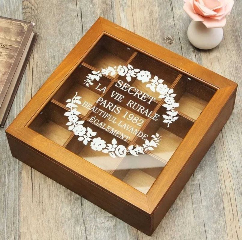 HERMOSA CAJA MADERA PARA BOLSAS DE TE O ARTÍCULOS VARIOS 🔥$12.990🔥PRECIO OFERTA MEDIDAS 24 X 24 CM COD:325