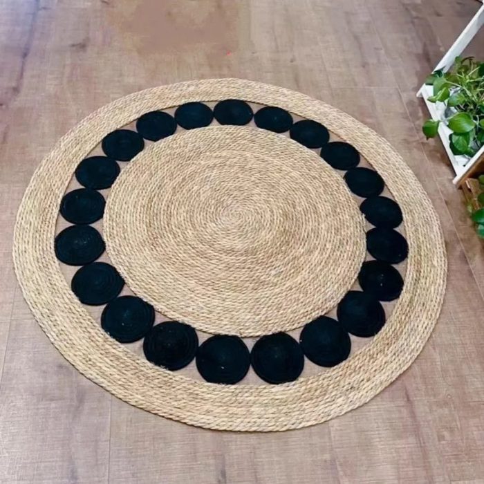 HERMOSA ALFOMBRA DE YUTE CIRCULAR BICOLOR, 120 CM DIAMETRO PRECIO OFERTA $32.990