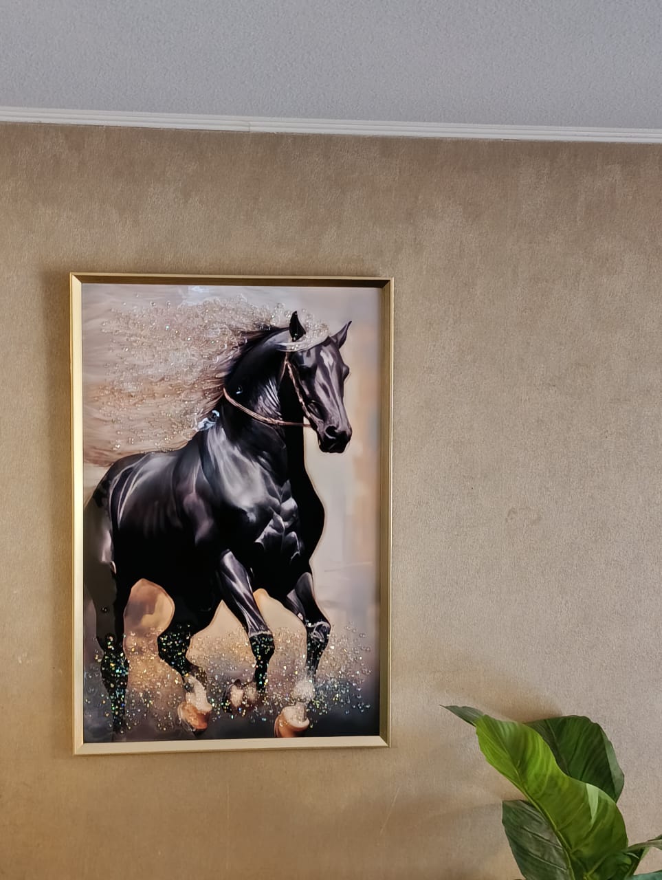 2220 CUADRO CABALLO NEGRO PINTURA DIAMANTE 91X61X3 CM (1)