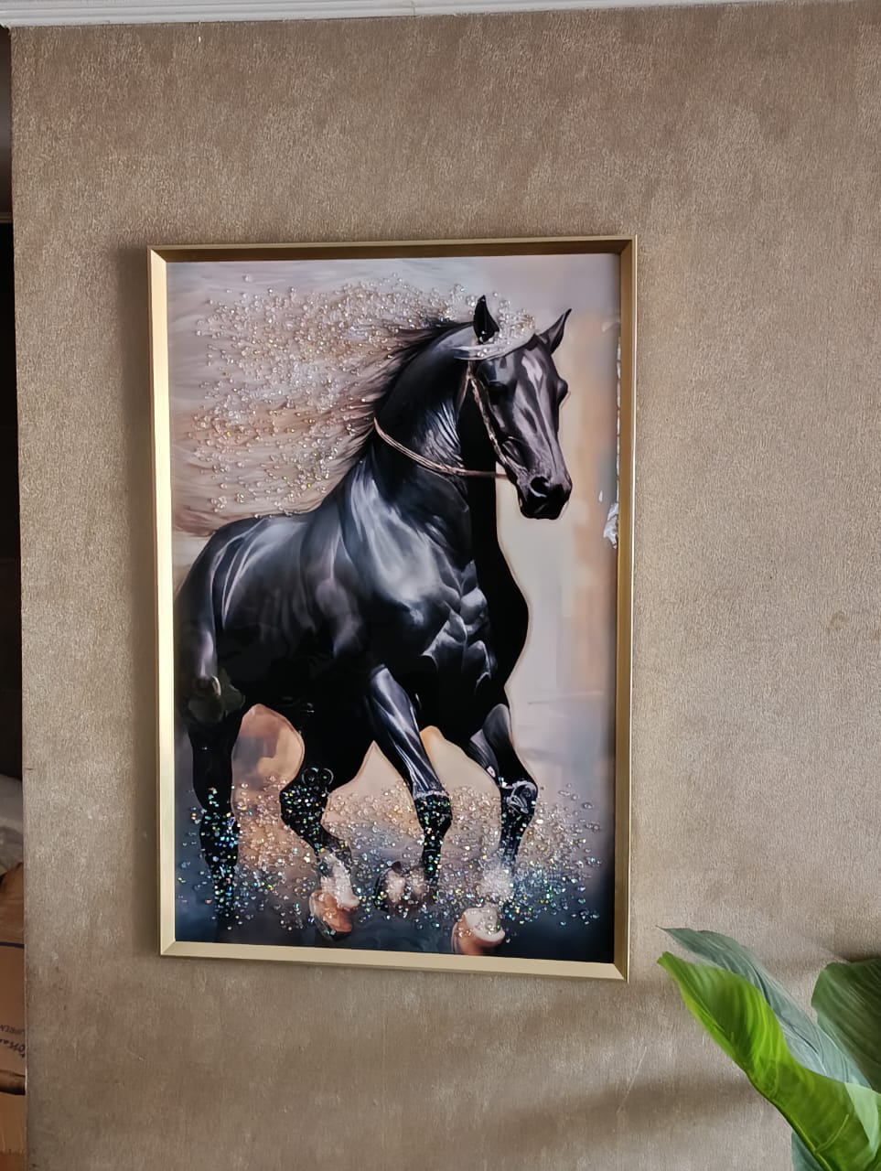 2220 CUADRO CABALLO NEGRO PINTURA DIAMANTE 91X61X3 CM (5)