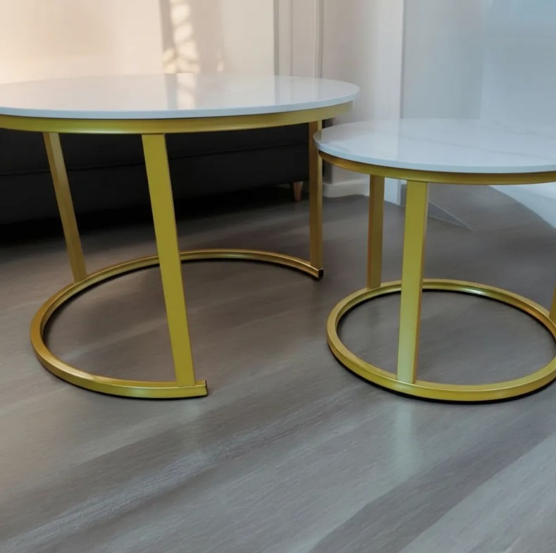 229-2 SET 2 MESAS TIPO NIDO ESTRUCTURA METAL CUBIERTA MARMOL 70 Y 50 CM (4)