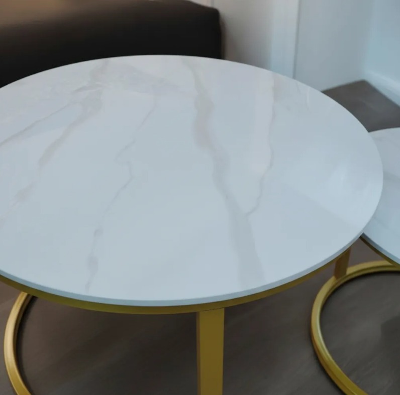 229-2 SET 2 MESAS TIPO NIDO ESTRUCTURA METAL CUBIERTA MARMOL 70 Y 50 CM (5)