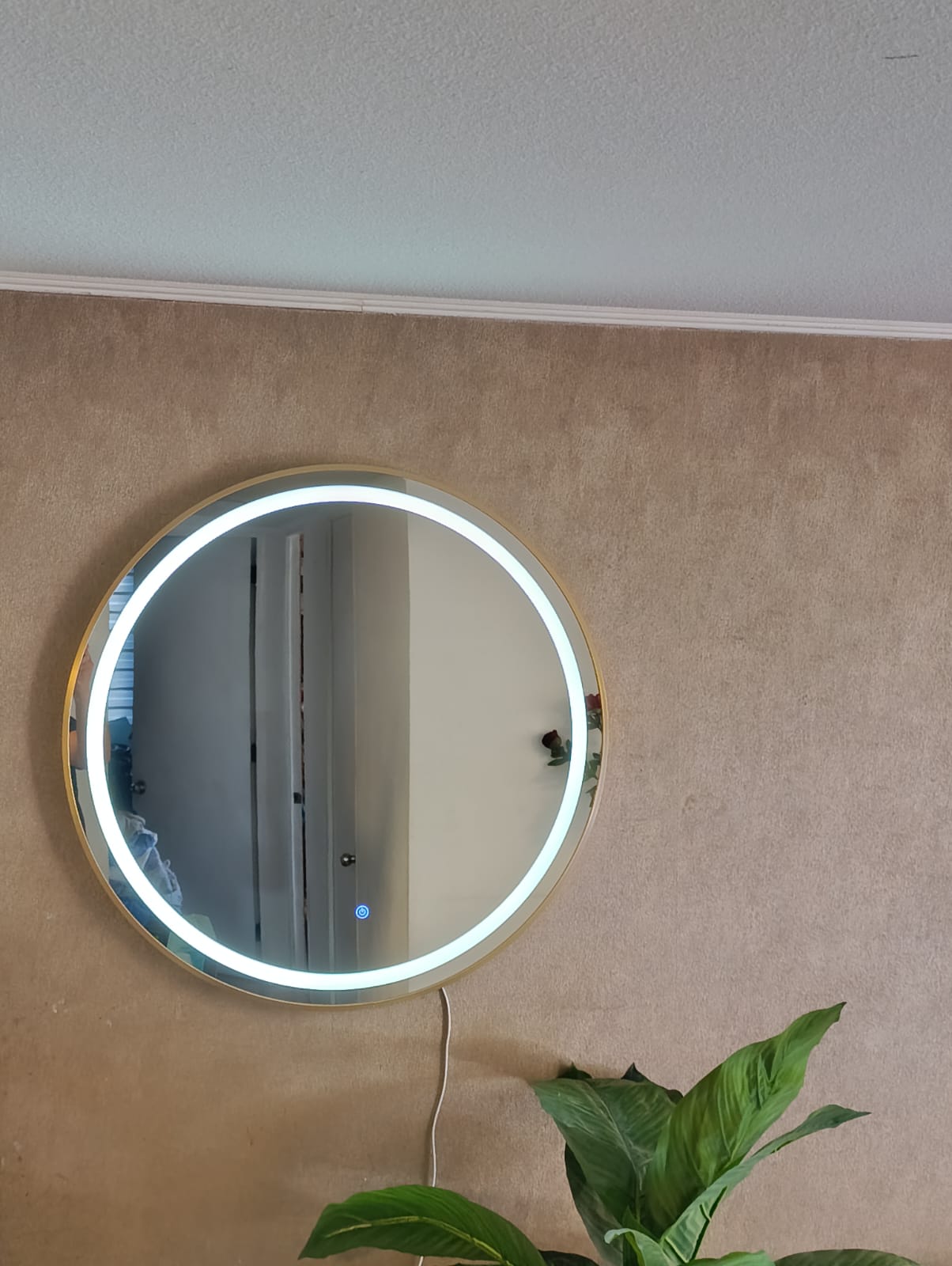 432-2 ESPEJO TOUCH LED 80 CM Ø CIRCULAR MARCO METAL CEPILLADO DORADO (1)