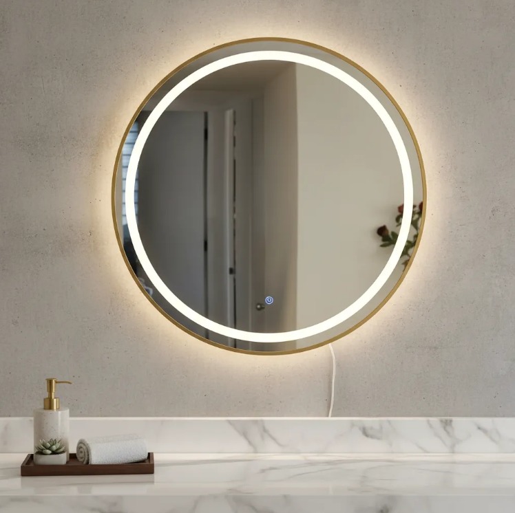432-2 ESPEJO TOUCH LED 80 CM Ø CIRCULAR MARCO METAL CEPILLADO DORADO (3)